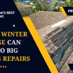 Winter roof damage with missing shingles on a residential home in Palm Coast, Florida – small winter damage can lead to costly spring roof repairs