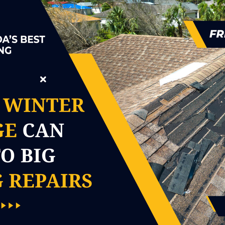 Winter roof damage with missing shingles on a residential home in Palm Coast, Florida – small winter damage can lead to costly spring roof repairs